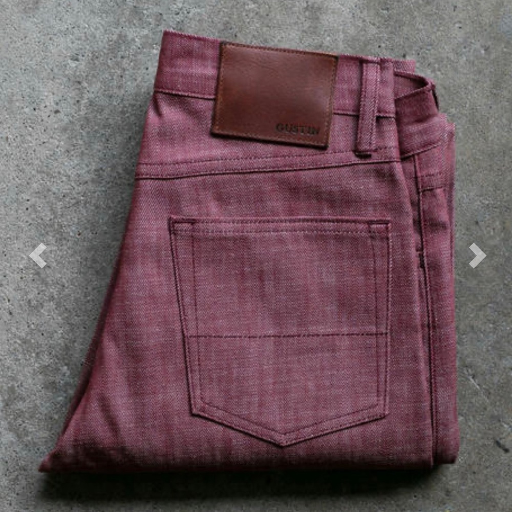 Gustin Denim, Oxblood Red in Size 35. Straight fit.
